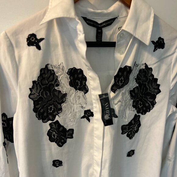 $230 price tag! nwt WHITE HOUSE BLACK MARKET lace applique shirt 0 p - Picture 1 of 2